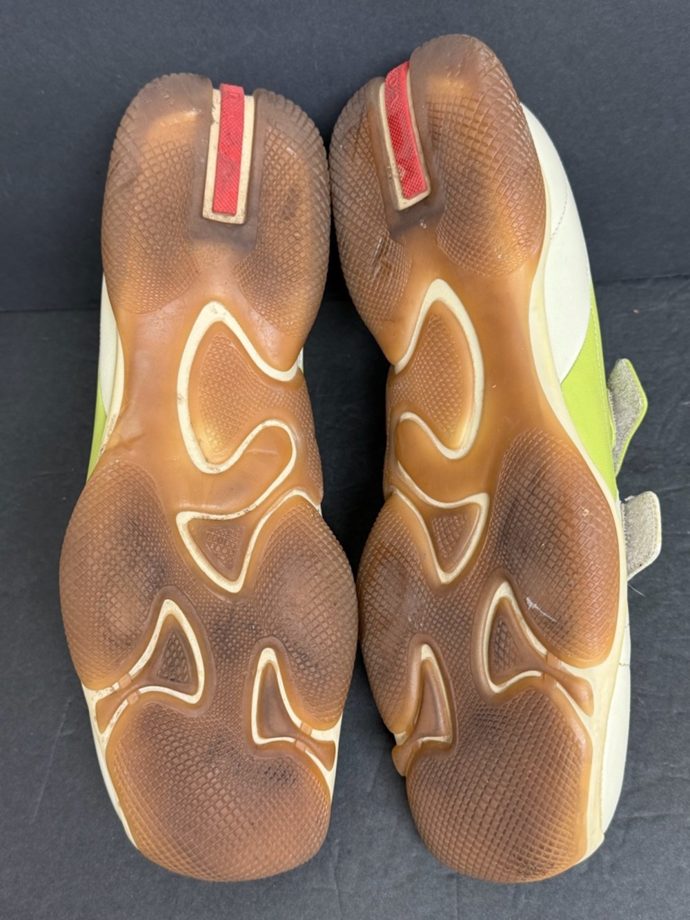 PRADA Sneakers 2 Straps AMERICAS CUP ORIGINAL Lime Tan Leather Size 8 EU 41 RARE - Picture 7 of 10
